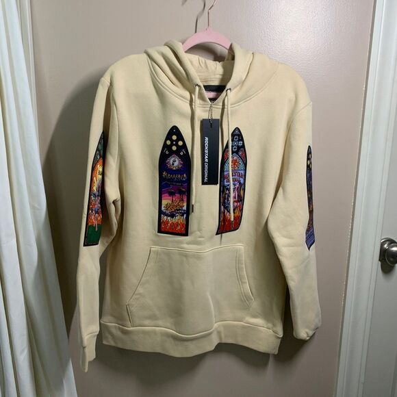 NWT Rockstar Original Stained Glass Skulls Hoodie Streetwear Sweatshirt M - Picture 1 of 9
